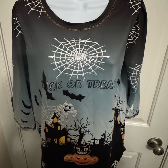 HALLOWEEN ENCHANTED HARVEST Ghost Bats Trick Or Treat BLING top womens NEW MED - Picture 1 of 8